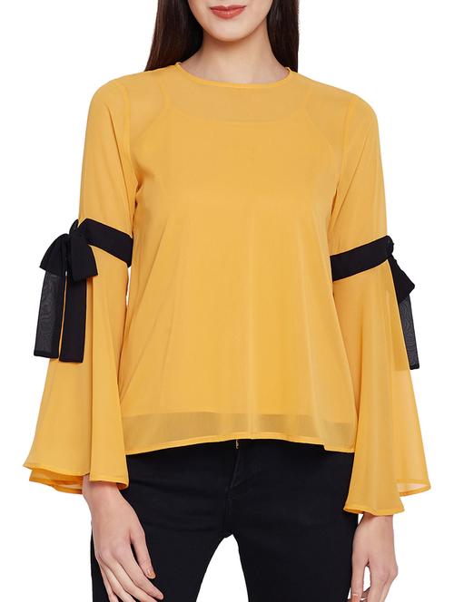 contrast tie knot bell sleeved top - 15091033 - Very Small Image - 1