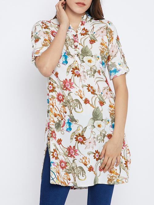 white crepe straight kurti - 15093951 - Very Small Image - 1