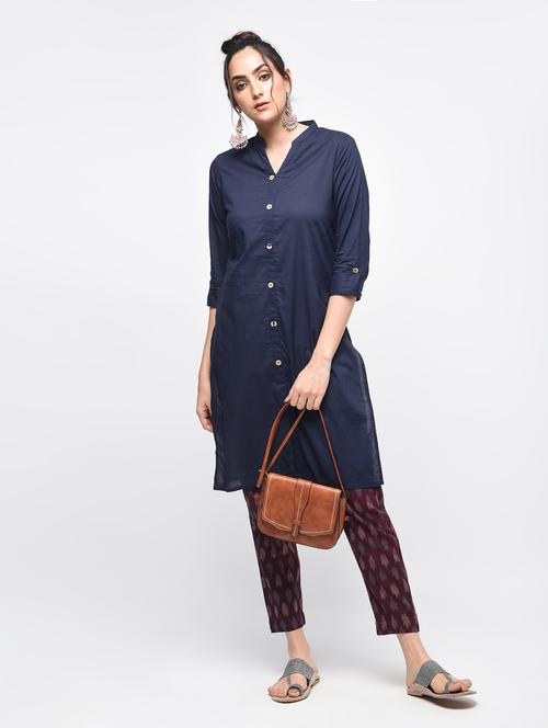 blue cotton solid straight kurta - 15101345 - Very Small Image - 1