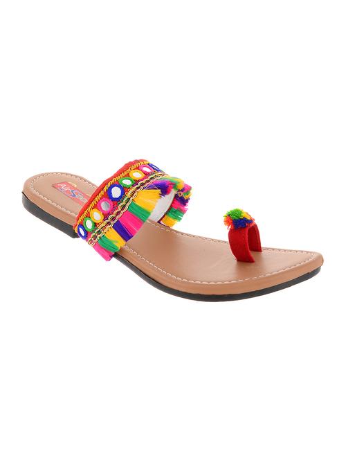 multi colored one toe kolhapuri - 15105638 - Very Small Image - 1