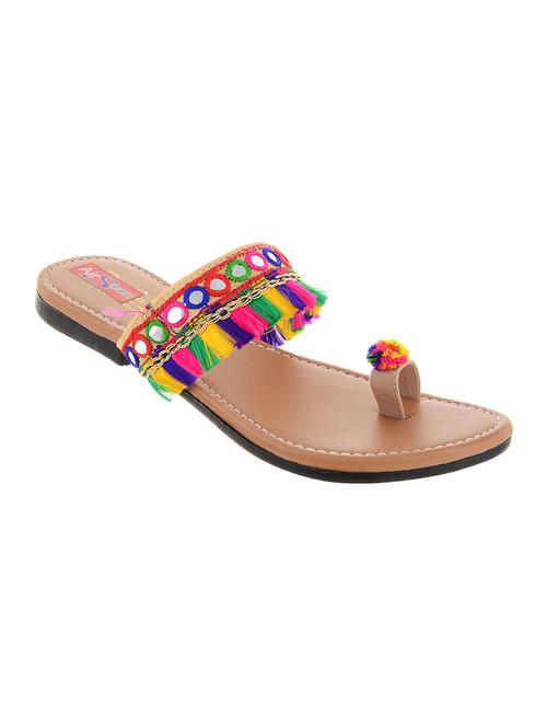 multi colored one toe kolhapuri - 15105640 - Very Small Image - 1