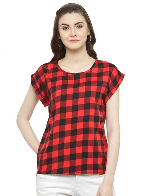 red checkered crepe top - 15115245 - Very Small Image - 1