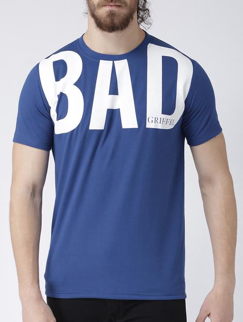 blue cotton chest print t-shirt - 15133870 - Very Small Image - 1