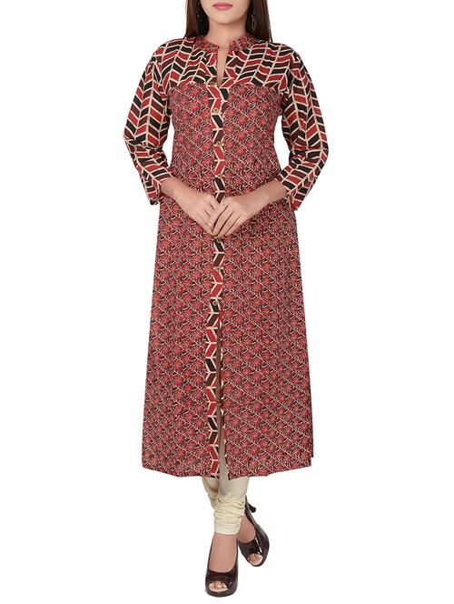 red cotton straight kurta - 15148220 - Very Small Image - 1