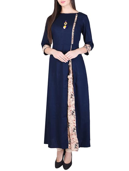 blue rayon a-line kurta - 15148314 - Very Small Image - 1