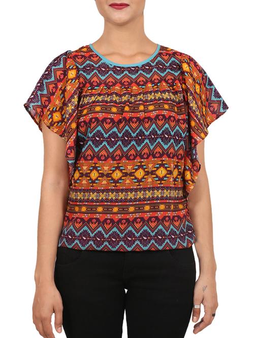 orange crepe printed top - 15152124 - Very Small Image - 1