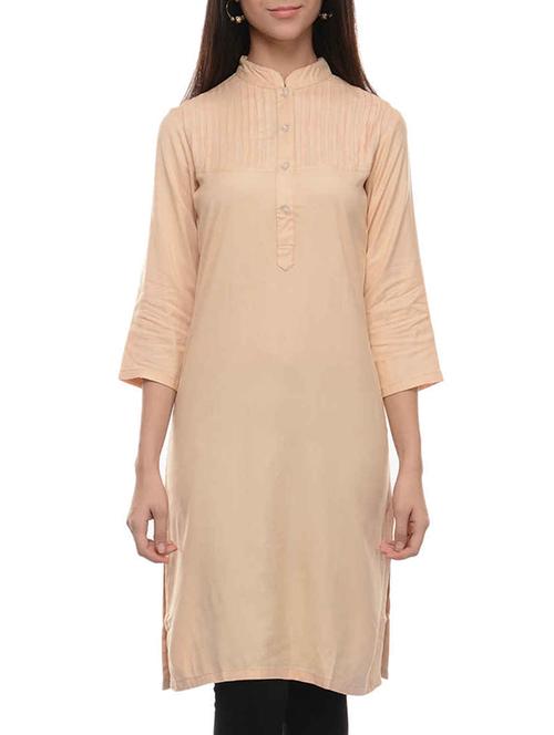 beige rayon straight solid kurta - 15154033 - Very Small Image - 1