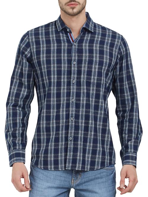 dark blue cotton casual shirt - 15163550 - Very Small Image - 1