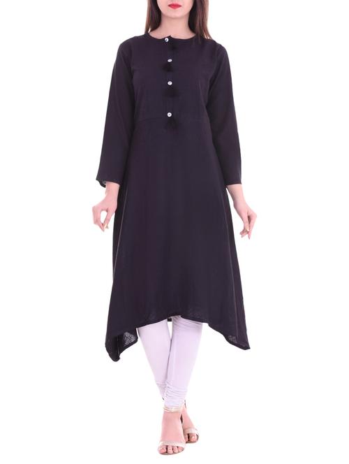 black cotton asymmetric solid kurta - 15175865 - Very Small Image - 1