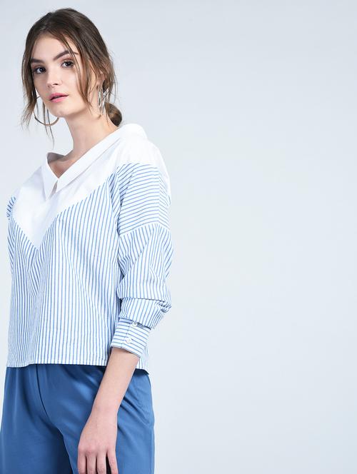 Striped Collar neck top - 15176980 - Very Small Image - 1