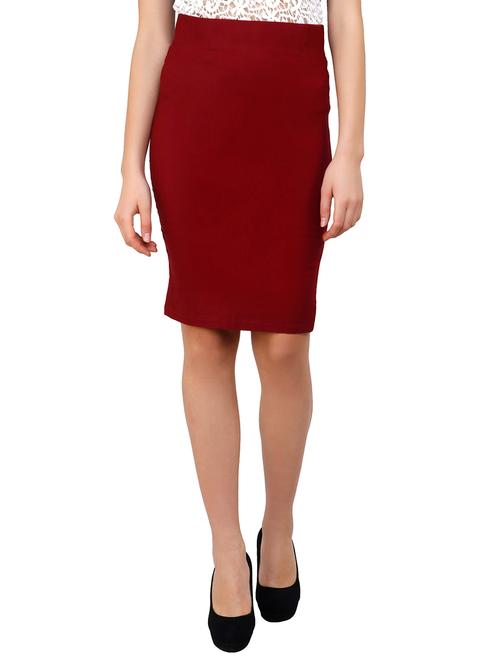 maroon solid cotton pencil skirt - 15188889 - Very Small Image - 1