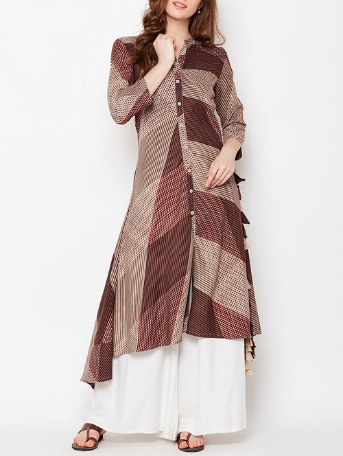 asymmetric kurta with tassels - 15189595 - Very Small Image - 1