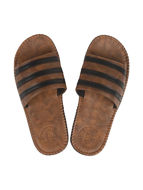 men's stylish tan leather slide slipper - 15207171 - Very Small Image - 1