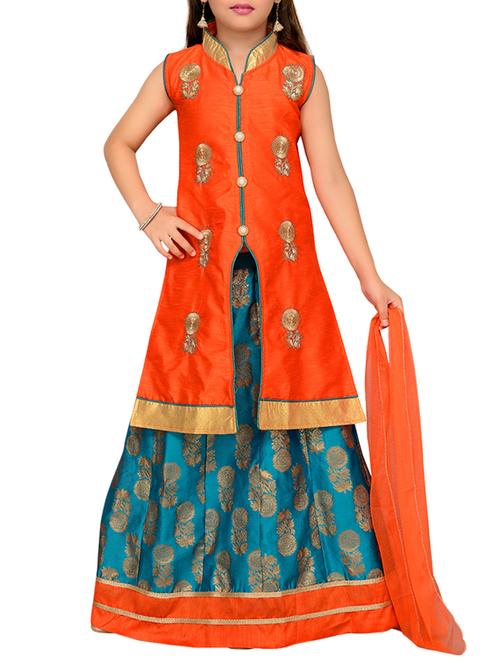 orange silk blend lehnga choli - 15209798 - Very Small Image - 1