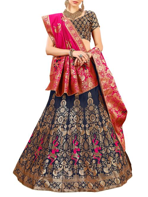 purple silk flared lehenga - 15218015 - Very Small Image - 1