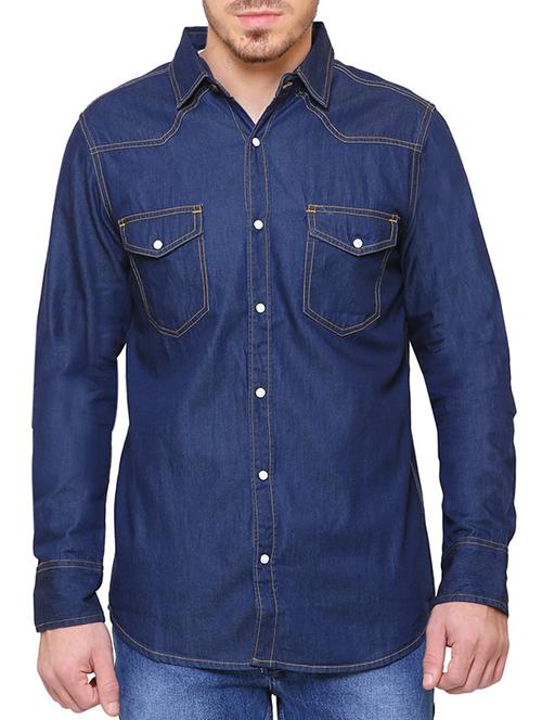 dark blue denim casual shirt - 15218645 - Very Small Image - 1