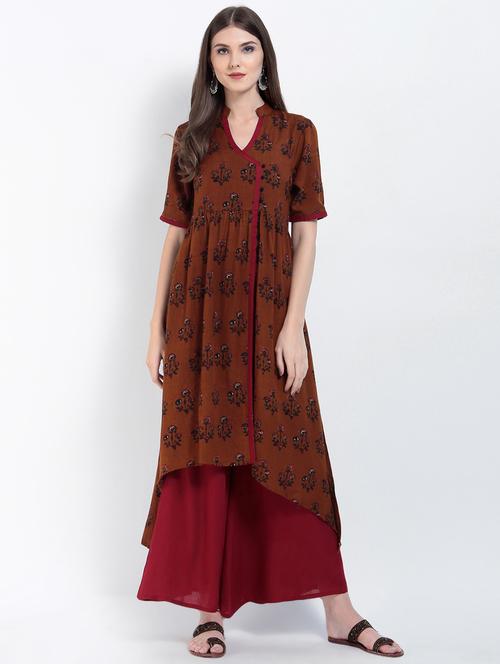 printed flared high-low kurta - 15234952 - Very Small Image - 1