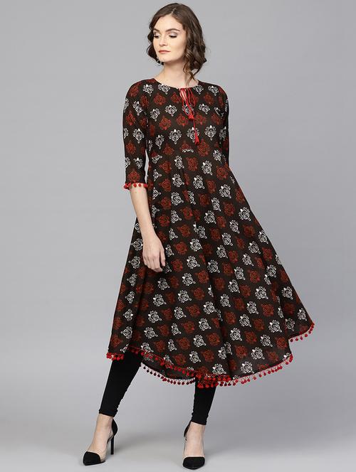 brown cotton flared kurta - 15242671 - Very Small Image - 1