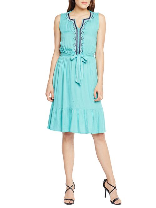 blue viscose belted dress - 15260707 - Very Small Image - 1