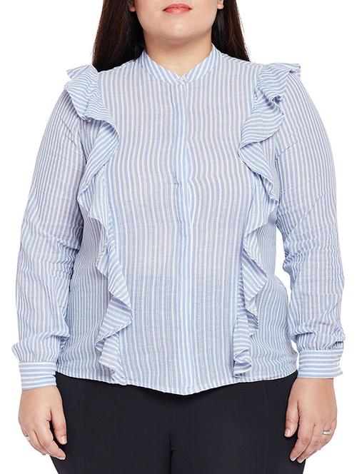 blue striped cotton plus shirt - 15260784 - Very Small Image - 1