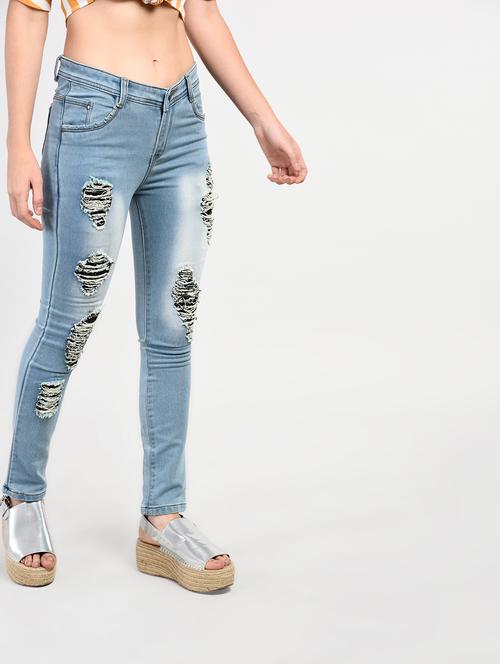 blue denim distressed jeans - 15266771 - Very Small Image - 1