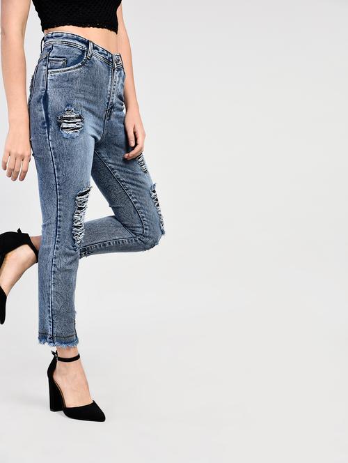 blue denim distressed jeans - 15266777 - Very Small Image - 1