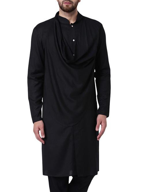 black solid long kurta - 15296442 - Very Small Image - 1