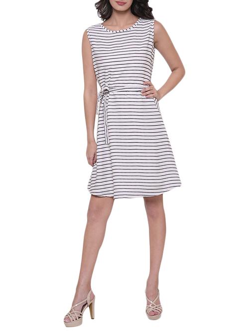 a-line striped belted dress - 15301402 - Very Small Image - 1