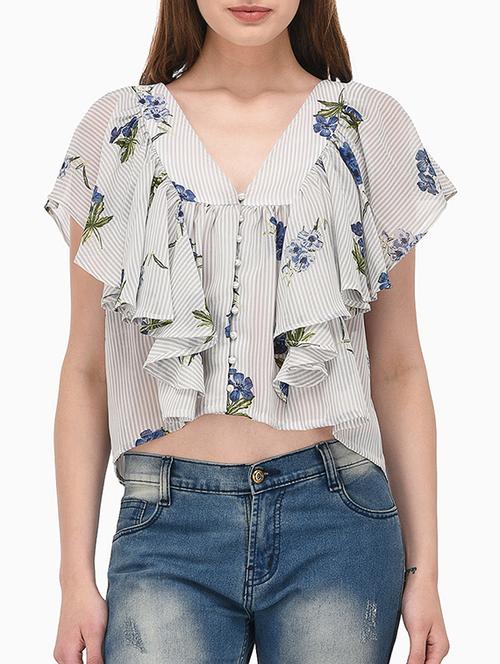 ruffle detail buttoned crop top - 15319587 - Very Small Image - 1