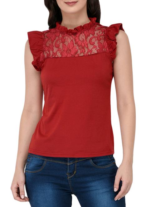 lace yoke frill trim top - 15324083 - Very Small Image - 1