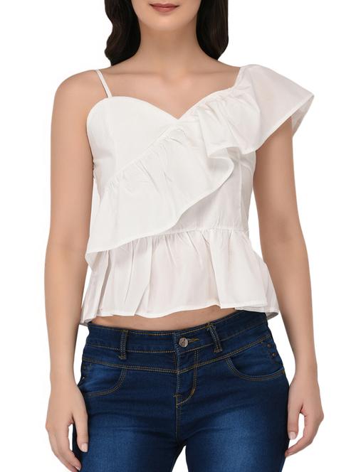 layered ruffle one shoulder top - 15324099 - Very Small Image - 1