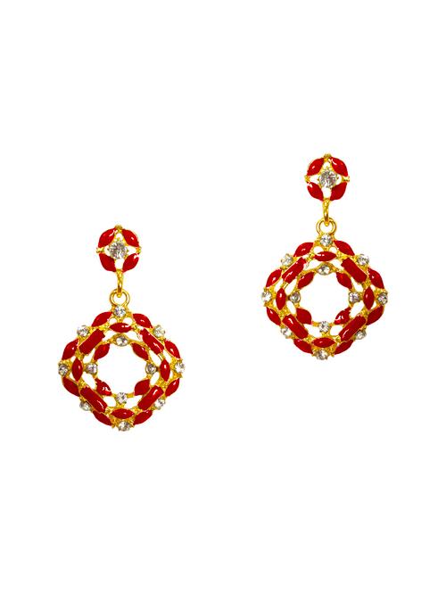 red gold tone enamel earrings - 15341839 - Very Small Image - 1