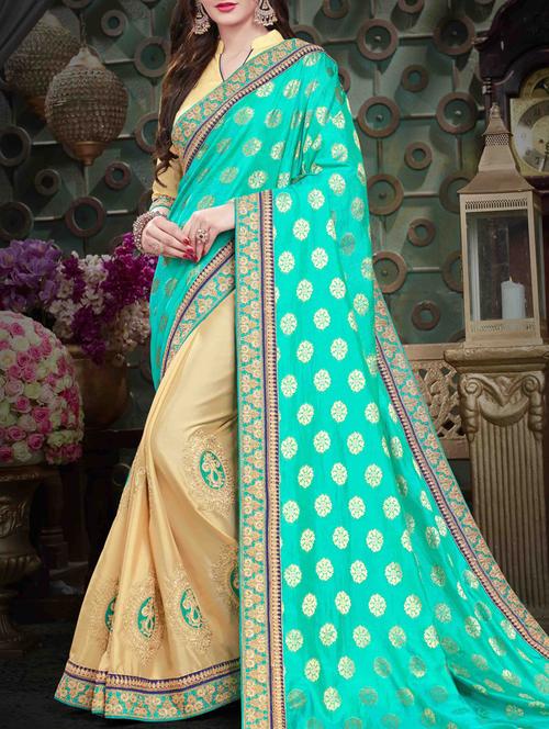embroidered half and half saree with blouse - 15352624 - Very Small Image - 1