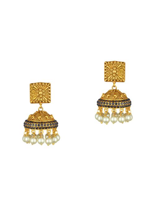 gold brass jhumka earring - 15363298 - Very Small Image - 1