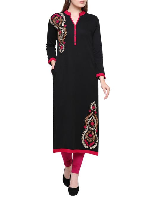 black wool woolen kurta - 15400115 - Very Small Image - 1