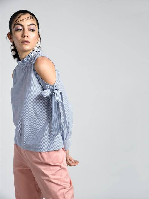 knotted cold shoulder striped top - 15426417 - Very Small Image - 1