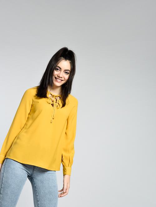 eyelet lace-up long sleeved top - 15426419 - Very Small Image - 1