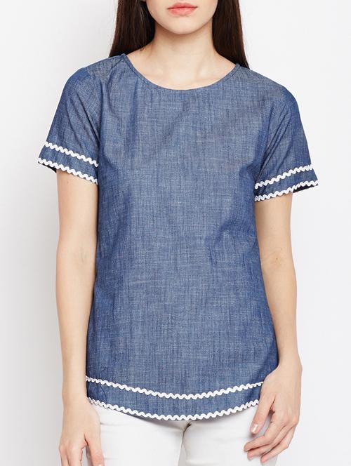 lace detail denim top - 15442026 - Very Small Image - 1