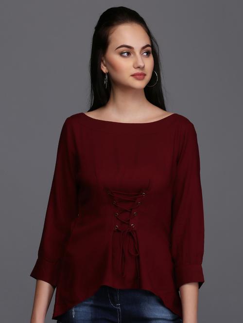 eyelet lace-up asymmetric corset top - 15445237 - Very Small Image - 1