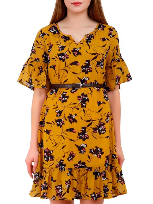 gathered detail floral belted dress - 15447107 - Very Small Image - 1