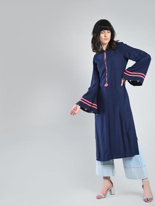 straight embellished bell sleeves kurta - 15448006 - Very Small Image - 1
