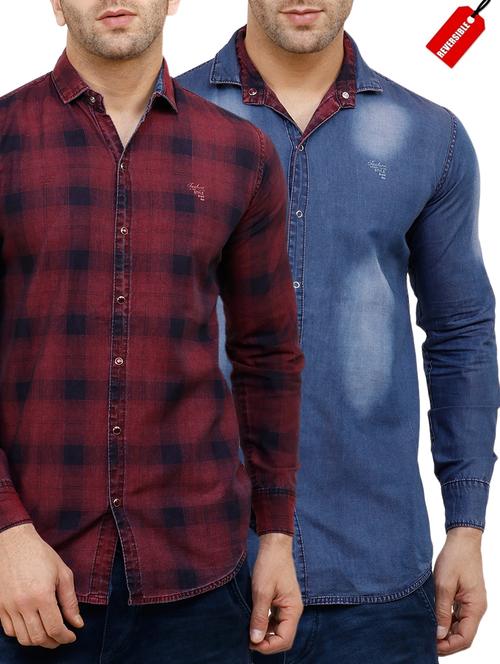 red cotton reversible casual shirt - 15455469 - Very Small Image - 1