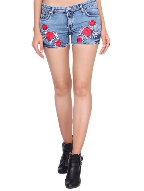 floral embroidered denim shorts - 15462410 - Very Small Image - 1