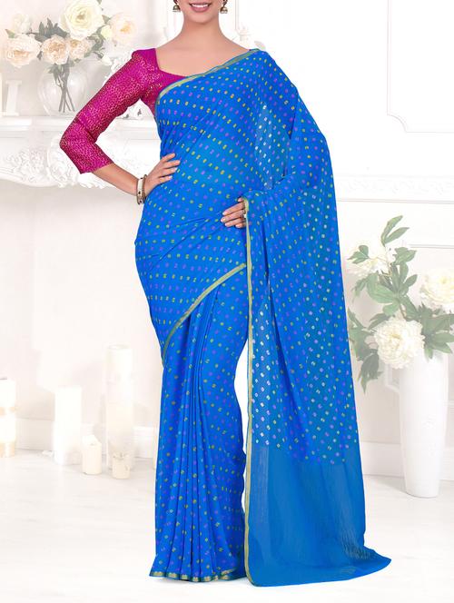 bandhani blue chiffon saree - 15464062 - Very Small Image - 1