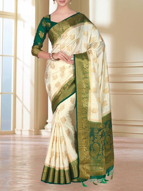contrast border conversational kanjivaram saree - 15464175 - Very Small Image - 1
