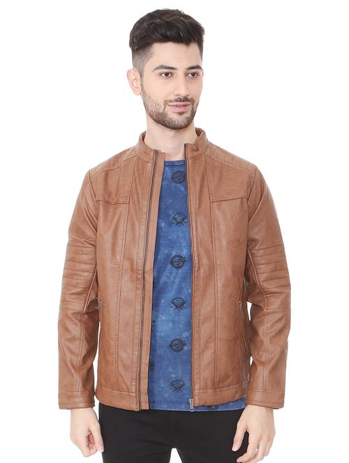 brown solid biker jacket - 15467609 - Very Small Image - 1
