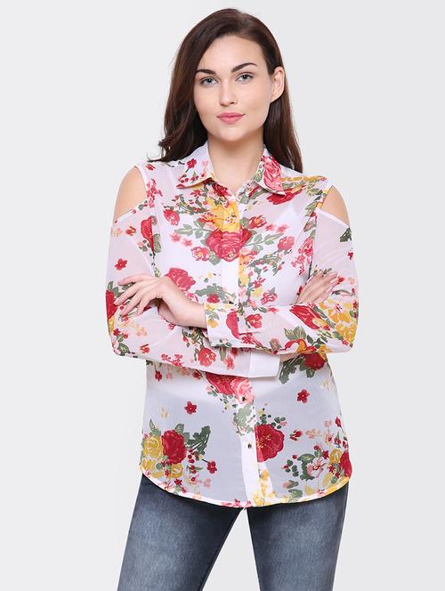cold shoulder floral shirt - 15476804 - Very Small Image - 1