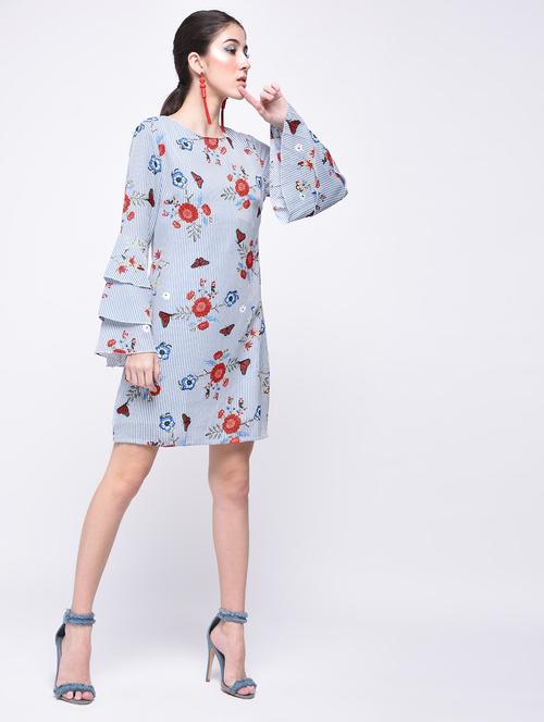 layered bell sleeved shift dress - 15486009 - Very Small Image - 1