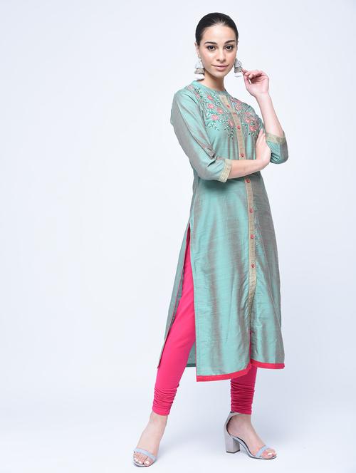 embroidered block print kurta - 15501389 - Very Small Image - 1