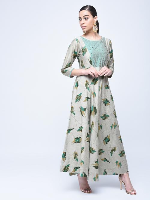 silk a-line printed kurta - 15501423 - Very Small Image - 1